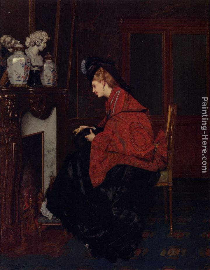 By The Fireplace painting - Jules Adolphe Goupil By The Fireplace art painting